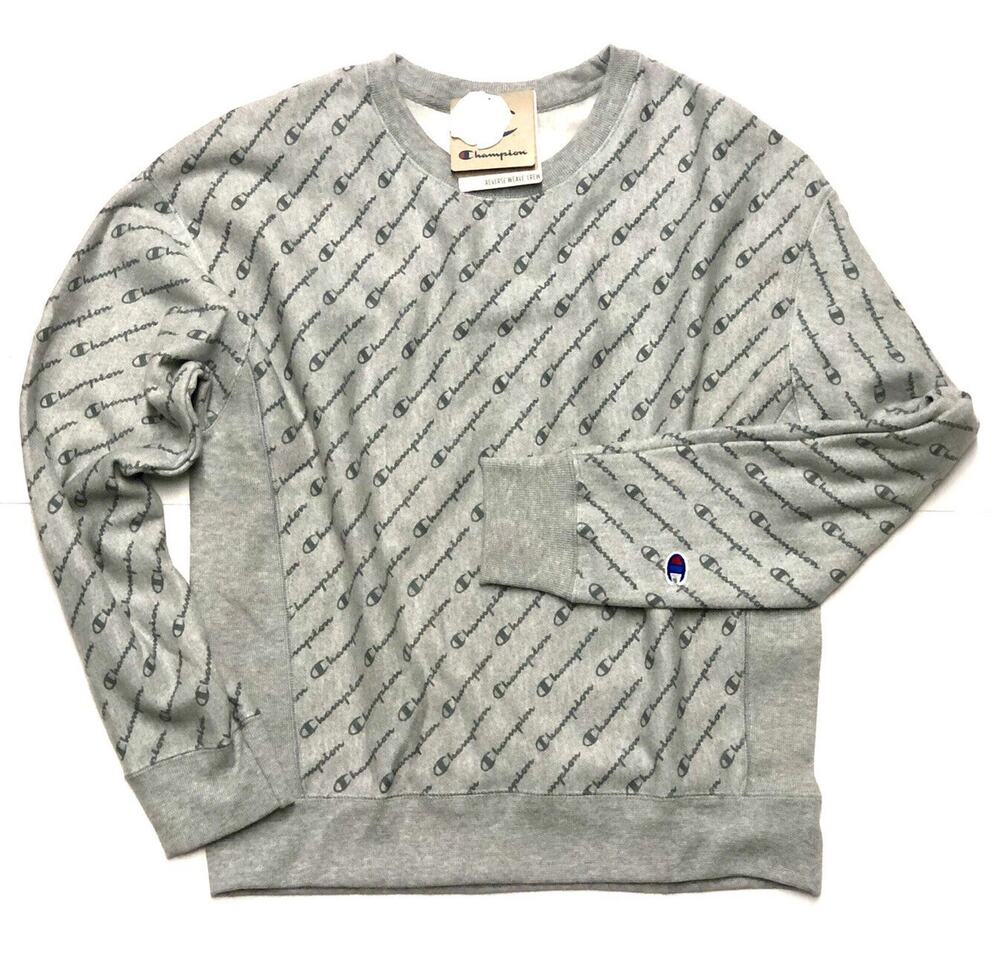 Champion Reverse Weave Crew Sweatshirt Womens Sz L Spellout Diagonal Script Lrg